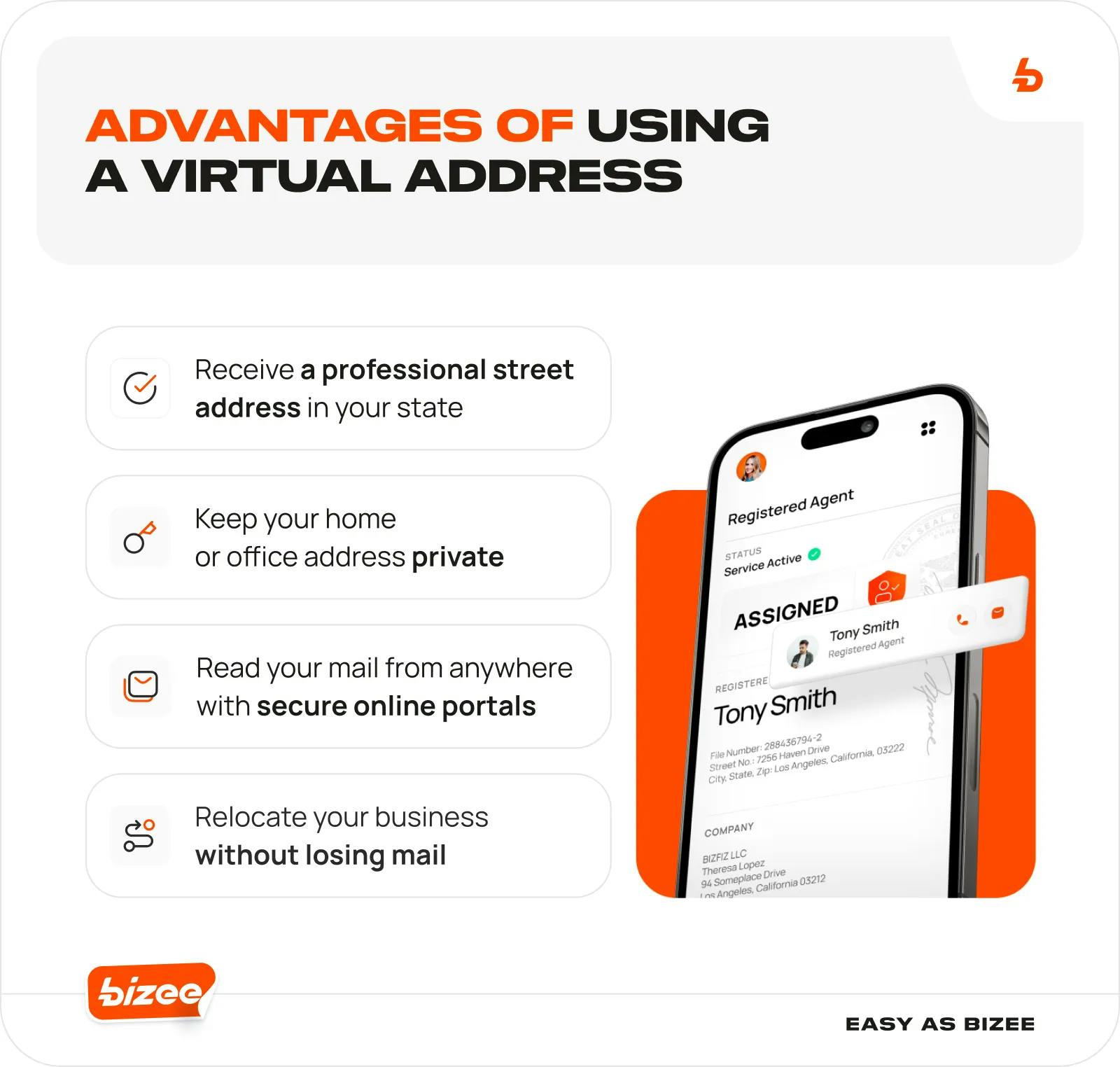 Advantages of using a virtual address infographic