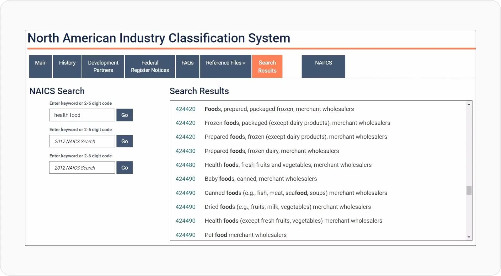 NA industry classification system table