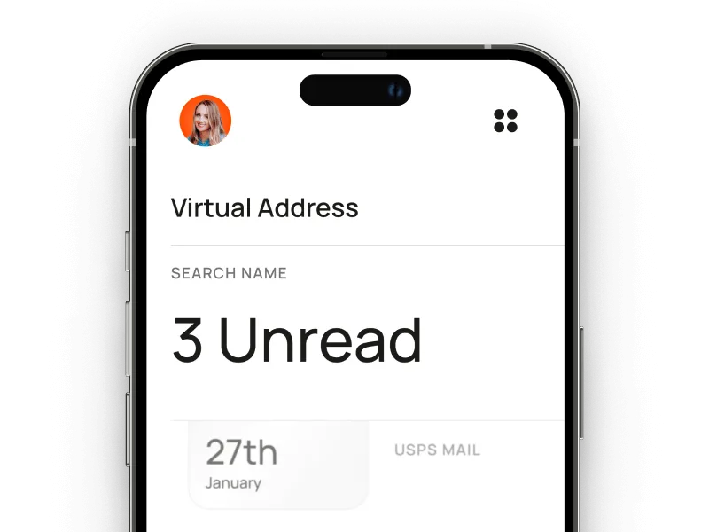 iPhone screen showing a virtual address online service interface