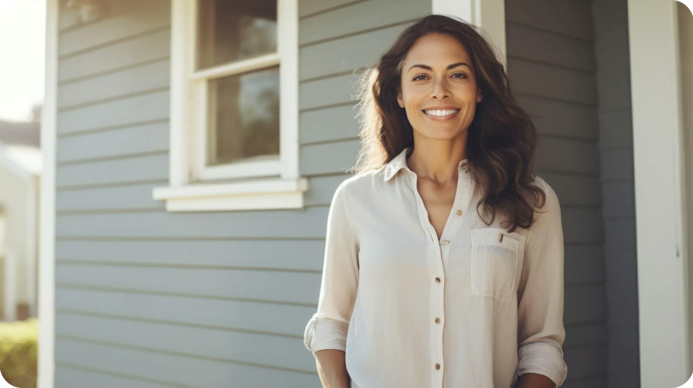 A real estate agent - woman - standing in front of a house