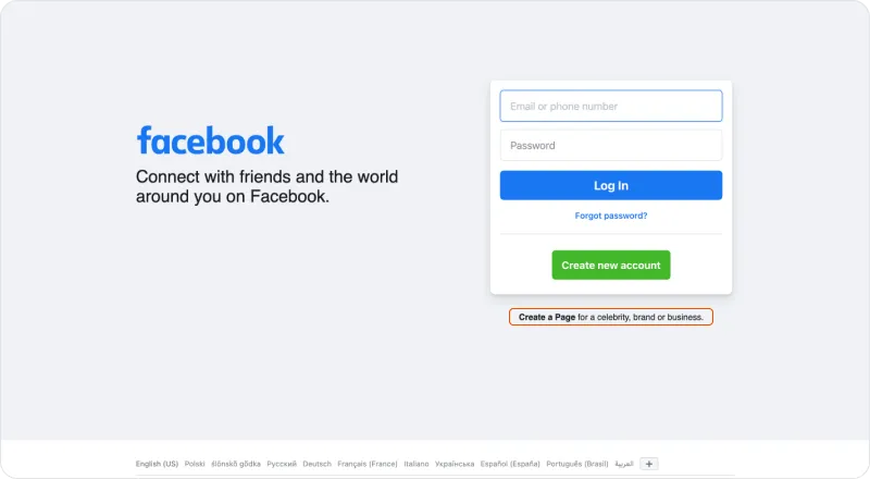 Img 1. How to create a page on Facebook