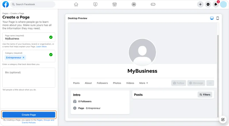 Img 3. How to create a page on Facebook