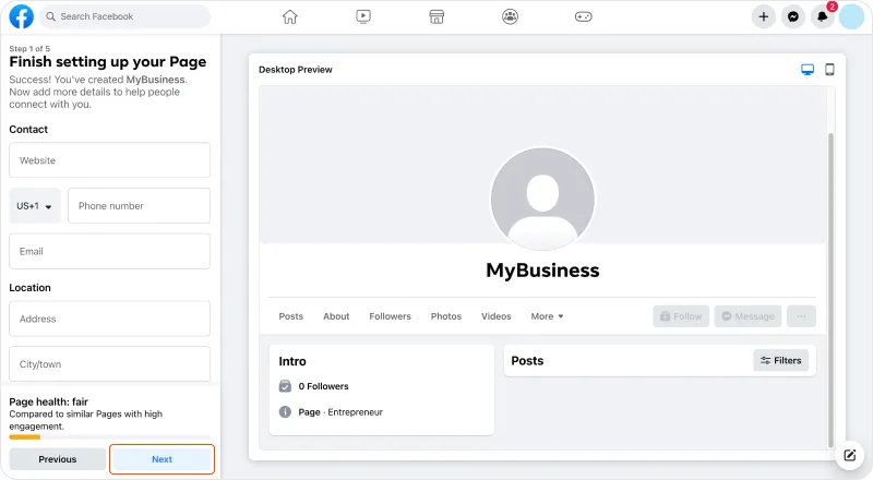 Img 4. How to create a page on Facebook