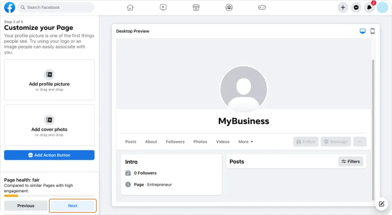 Img 5. How to create a page on Facebook