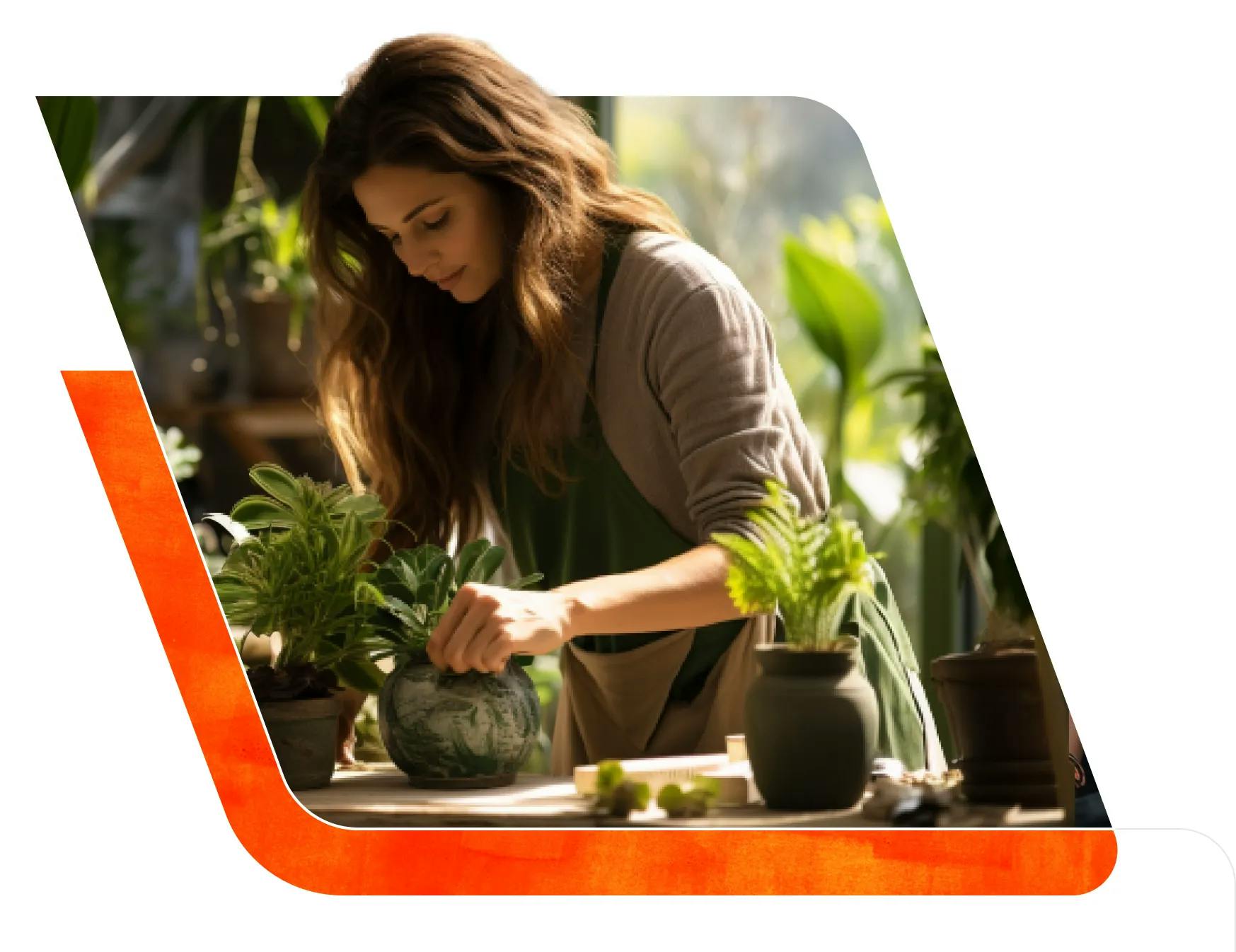  A woman carefully tending to a potted plant, nurturing its growth and ensuring its well-being.